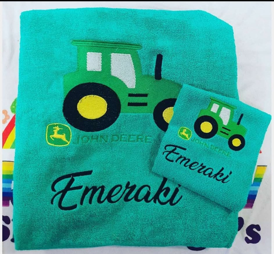 Green Tractor Personalized Towel