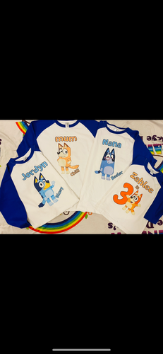 Bluey raglan birthday Tshirt Pack Birthday/Celebration